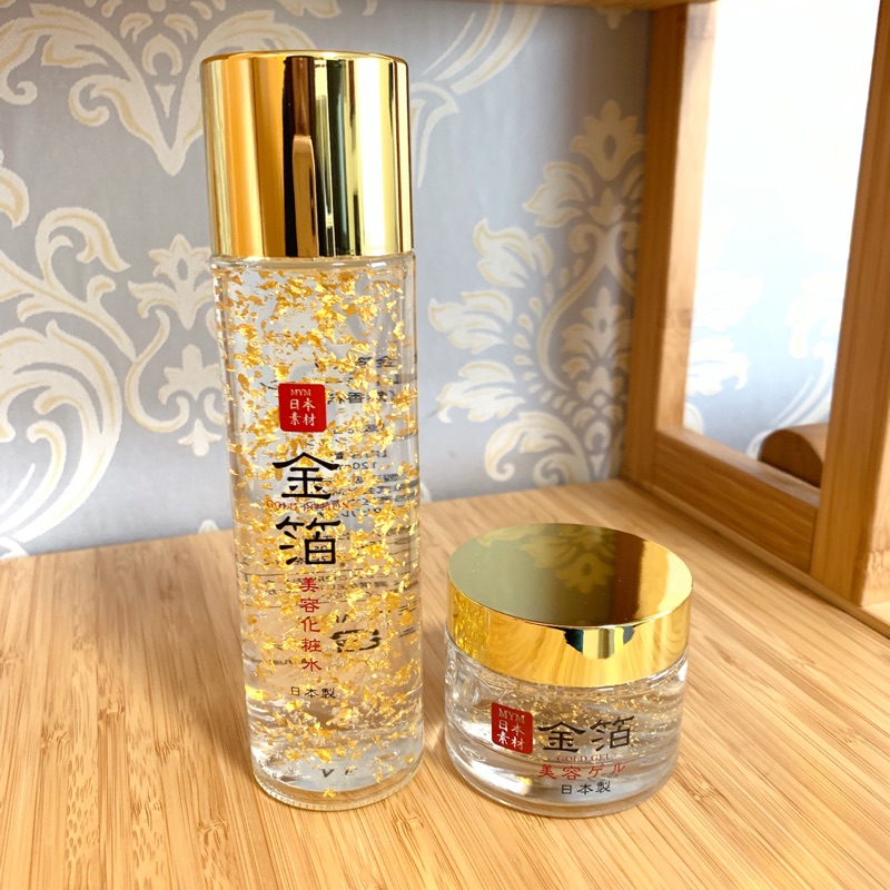 日本 MYM 日本素材 金箔美容化妝水120ml / 保溼霜50ml