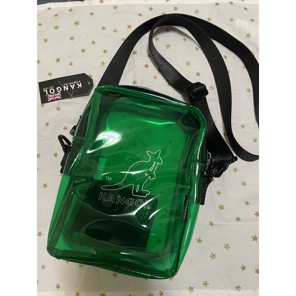 9成新 kangol  綠色 logo 果凍包 小方包 相機包 側背包 斜肩包 手機包