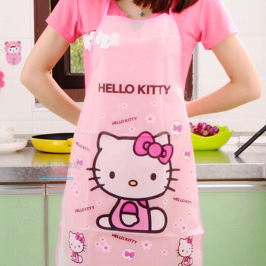 【現貨】hello kitty圍裙韓版印花PVC防水布圍裙廚房成人可愛圍裙