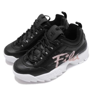 FILA Disruptor 2 Script 女款復古休閒鞋 黑粉-NO.5C113T020