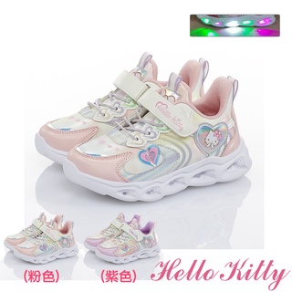 Hello Kitty童鞋16.5-20.5cm 休閒鞋 運動鞋 LED電燈透氣抗菌防臭吸震 紫.粉色(聖荃官方旗艦店)