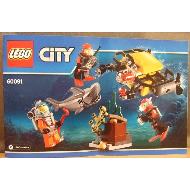 【積木2010-無外盒】樂高 LEGO 60091 深海探險 潛水員  鯊魚 / 全新 城市 CITY