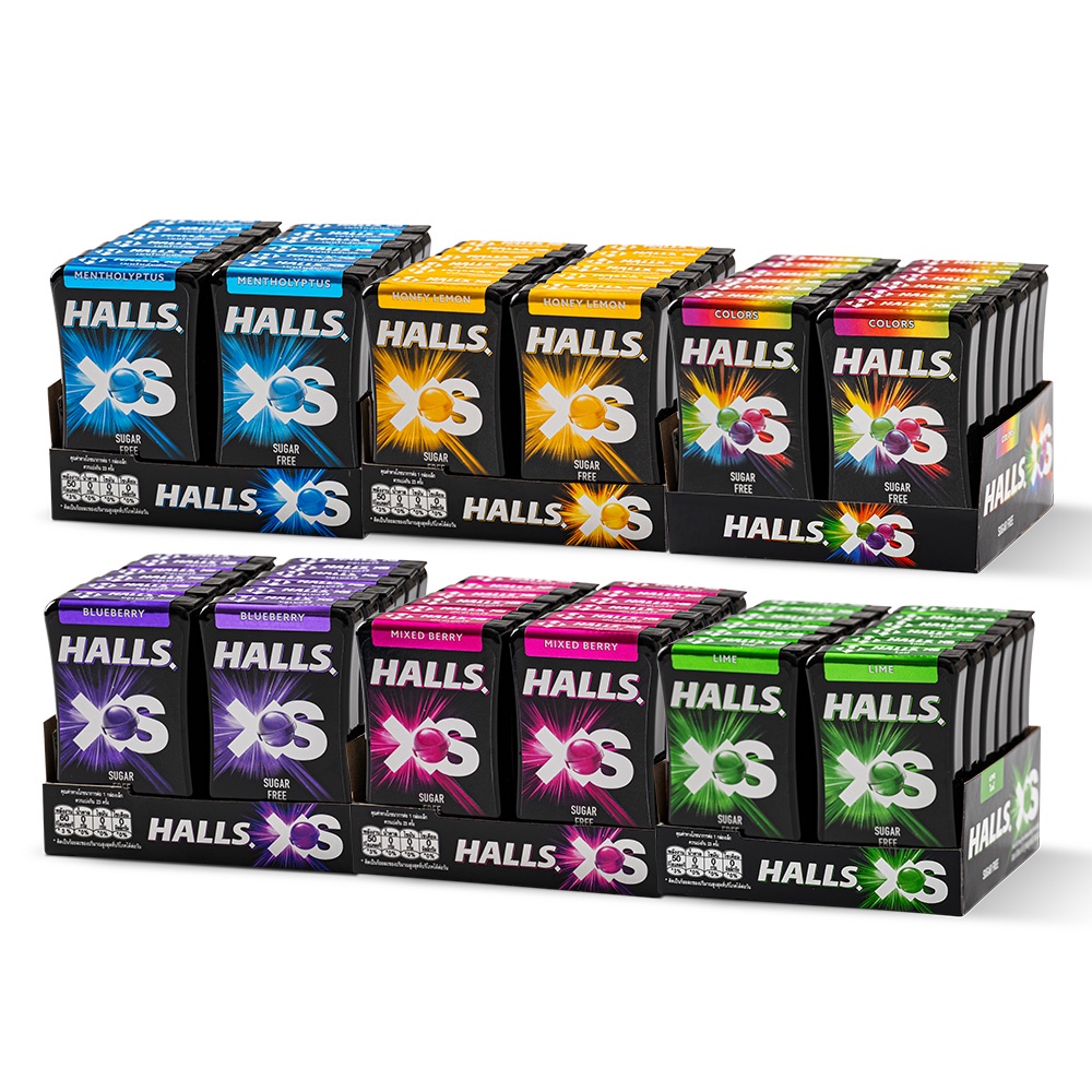 【Halls XS】無糖迷你薄荷糖-綜合莓果/酷冰藍莓/酷爽薄荷/繽紛水果口味 23顆12盒裝_3入組