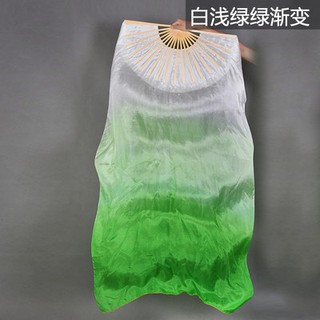 🌹手舞足蹈舞蹈用品🌹白淺綠果綠色漸變真絲長飄扇/長綢舞蹈扇/肚皮舞演出扇