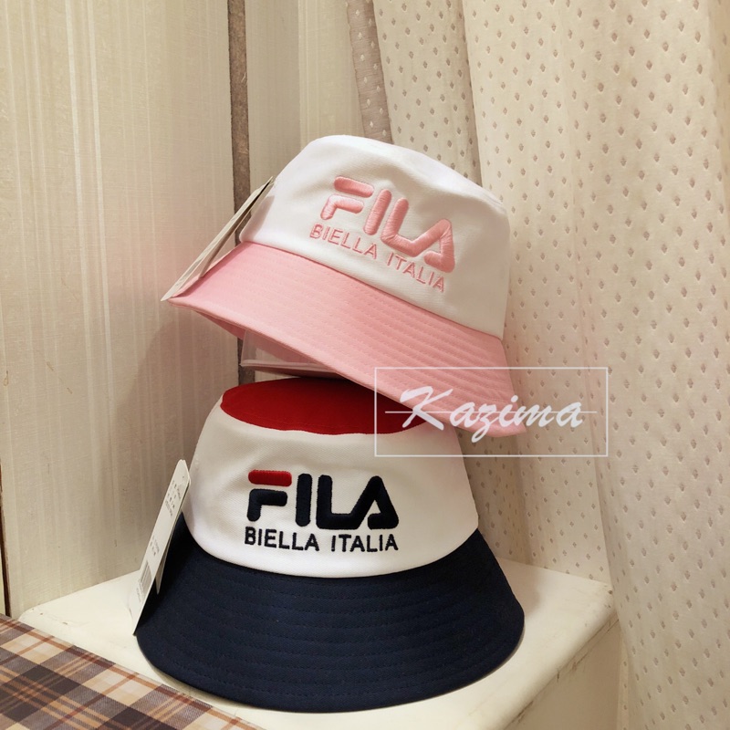 Kazima｜Fila Logo 拼色 雙色 藍白 深藍 深藍色 白色 粉白 粉色 粉紅 粉紅色 粉嫩 漁夫帽 遮陽帽
