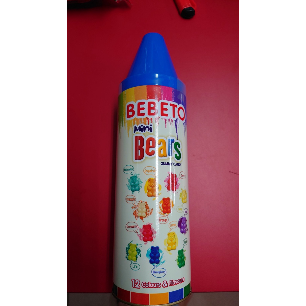 【現貨快速出貨】土耳其 Bebeto 蠟筆彩虹熊軟糖 200g 小熊軟糖 桶裝 存錢桶 鐵盒 獨立包裝