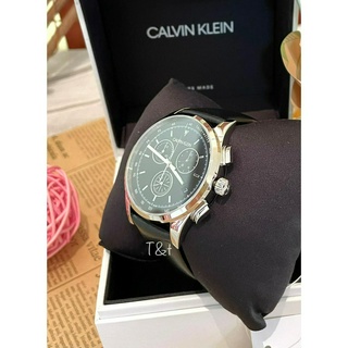 《Calvin Klein》CK KAM271C1 藍寶石水晶玻璃 三眼計時 夜光 皮革手錶