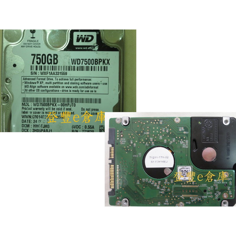 【登豐e倉庫】 F354 WD7500BPKX-00HPJT0 750G SATA3 鍵盤淋溼 救資料 停電損壞