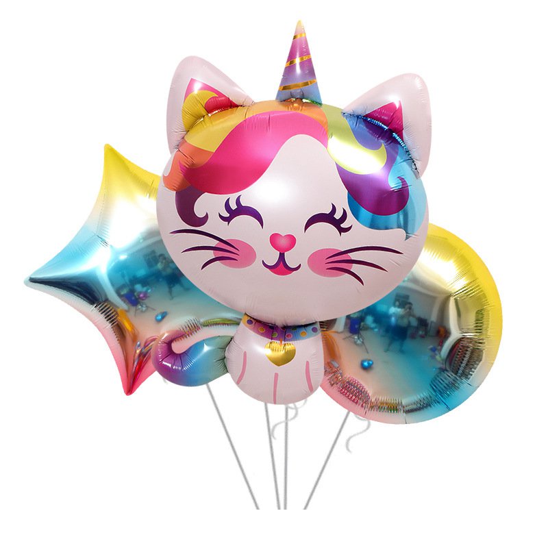 動物造型卡通鋁膜氣球彩色貓咪造型氣球批發小貓咪創意氣球漸變色