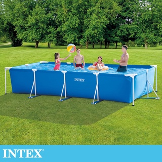 【INTEX】簡易裝長方型框架游泳池(450x220x84cm)免充氣泳池/戲水池(7127L)適6歲+(28273)