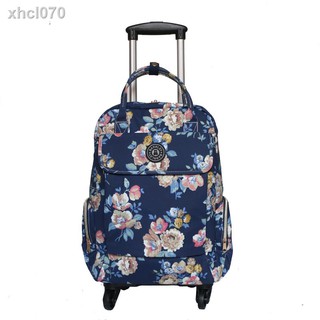 【現貨】▬拉桿背包可提可拉可折疊拉桿包旅行袋帆布防水印花短途行李包女包