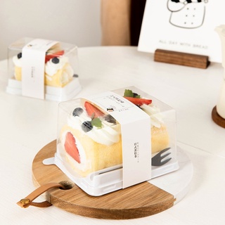 ◎小號/大號◎日式瑞士蛋糕卷吸塑包裝盒(附送腰封&黑叉)小蛋糕甜品糕點包裝盒子/虎皮捲蜂蜜蛋糕卷西點卷透明