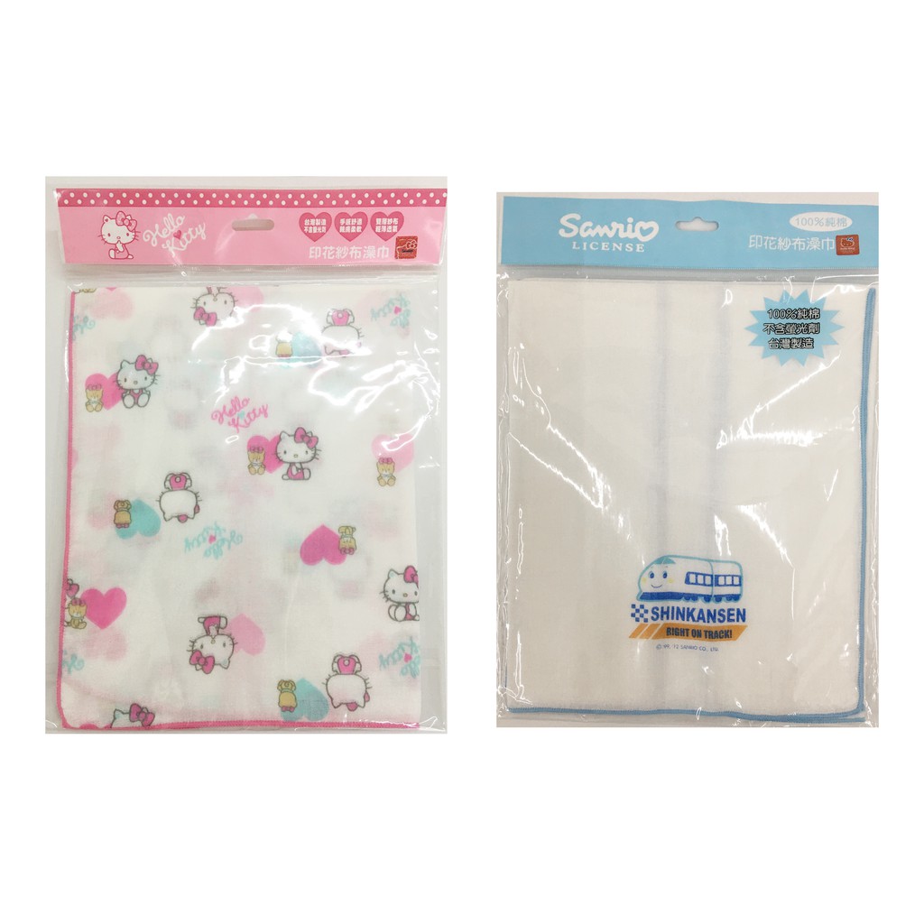 【Sanrio三麗鷗】凱蒂貓/新幹線紗布澡巾-2入100%棉 台灣製造 (不含螢光劑)