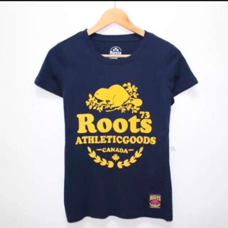 Roots 男女情侶款 棉質深藍 短t