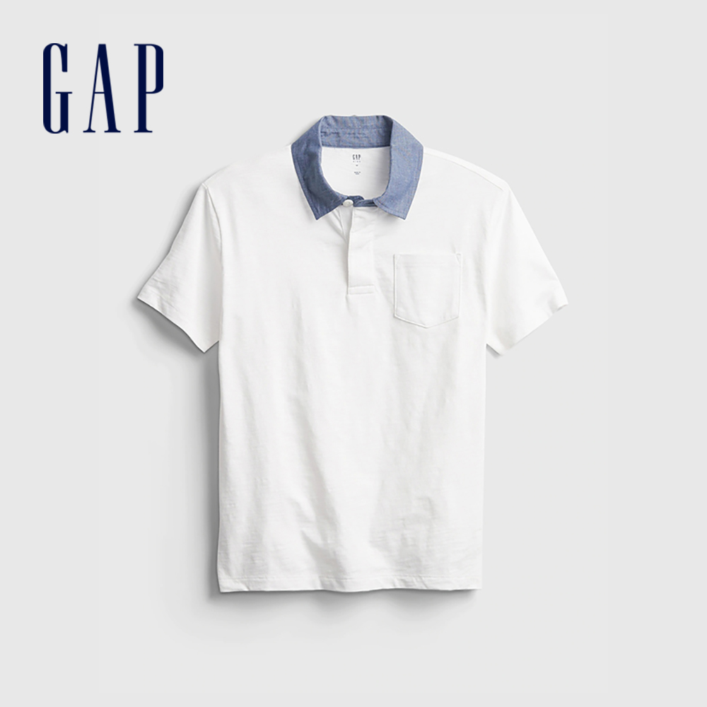 Gap 男童裝 時尚拼接短袖POLO衫-白色(742577)