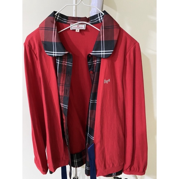 Scottish House 喜氣紅 針織 襯衫 外套 假兩件 綁帶上衣 s號