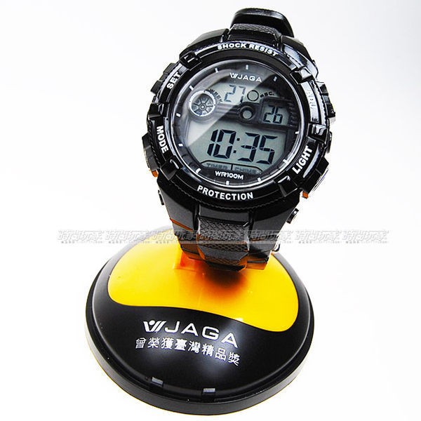 JAGA捷卡 M932-A 電子錶 亮面黑色橡膠 男錶 運動錶 學生錶 軍錶 計時碼表【時間玩家】