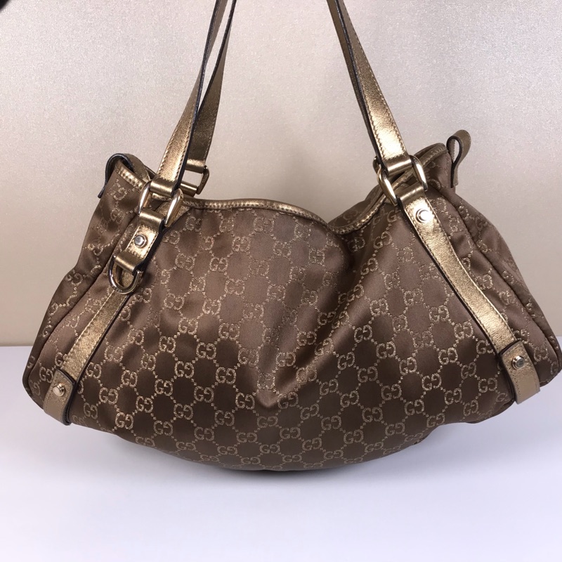 限aaa下標《絕版二手精品》GUCCI 金絲帆布-變形蟲-手提肩背包(稀有已絕版)