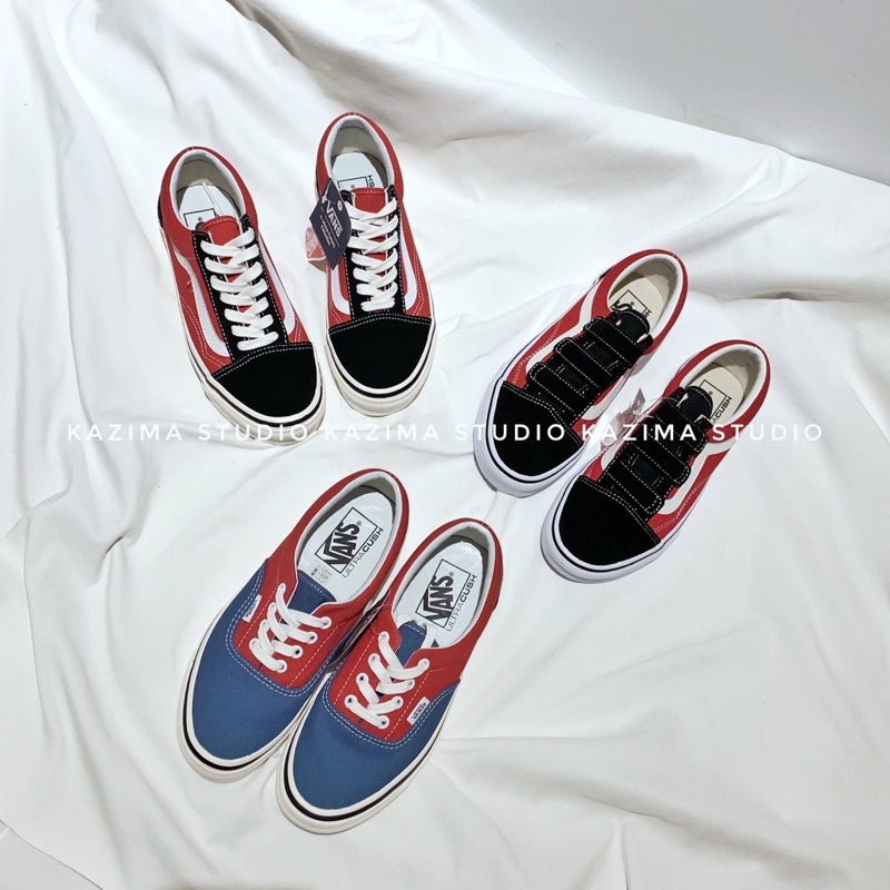 Kazima｜Vans Old Skool Era 奶油底 魔鬼氈 黑紅 黑 黑色 紅 拼色 紅藍 藍紅 撞色 黑紅色