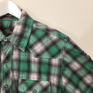 短袖襯衫/格子襯衫/綠色白色格子