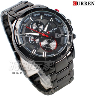 CURREN 卡瑞恩 CU8275紅槍黑 粗曠厚實 造型三眼 大錶徑腕錶 男錶 防水錶 黑【時間玩家】