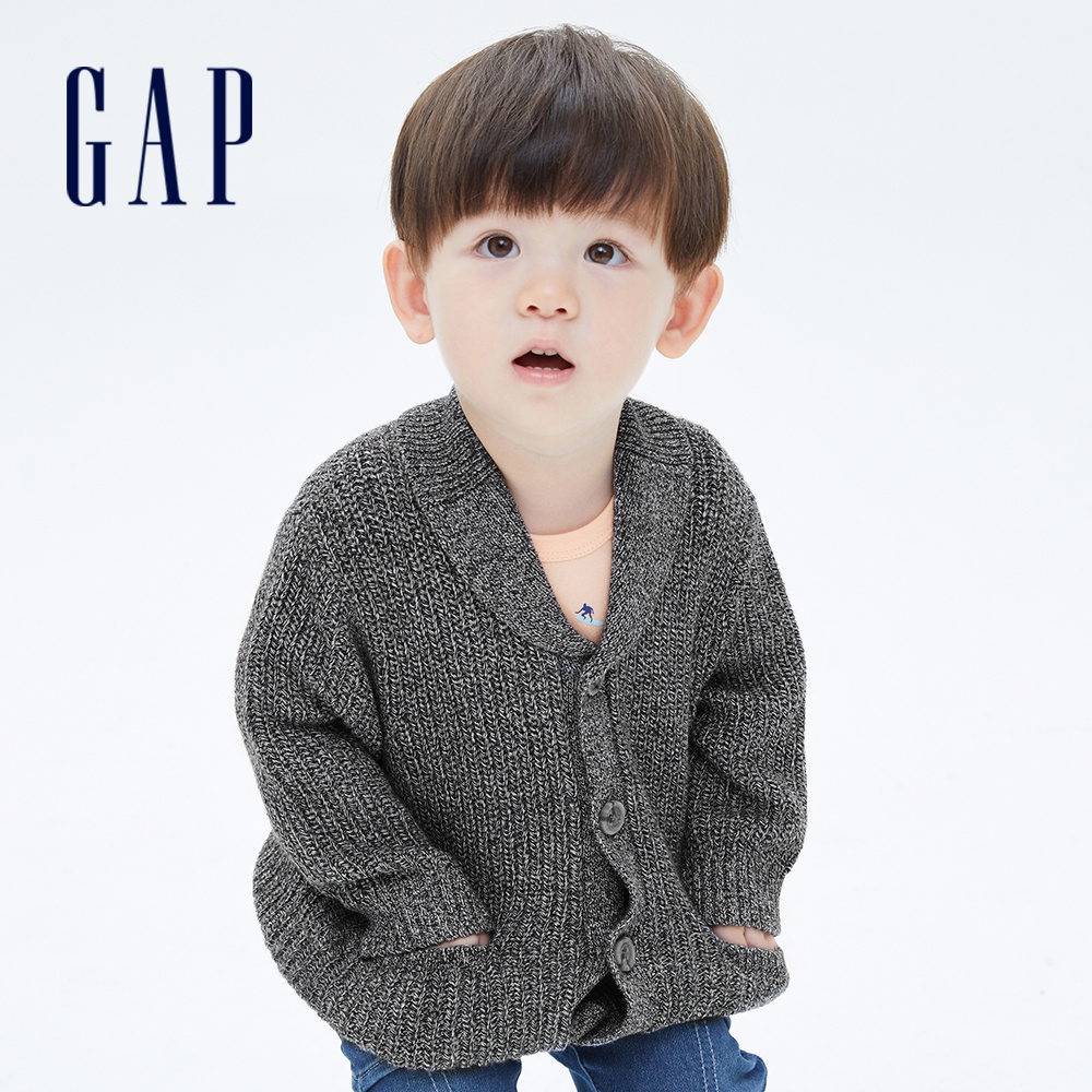 Gap 嬰兒裝 翻領鈕釦針織外套-深灰色(708519)