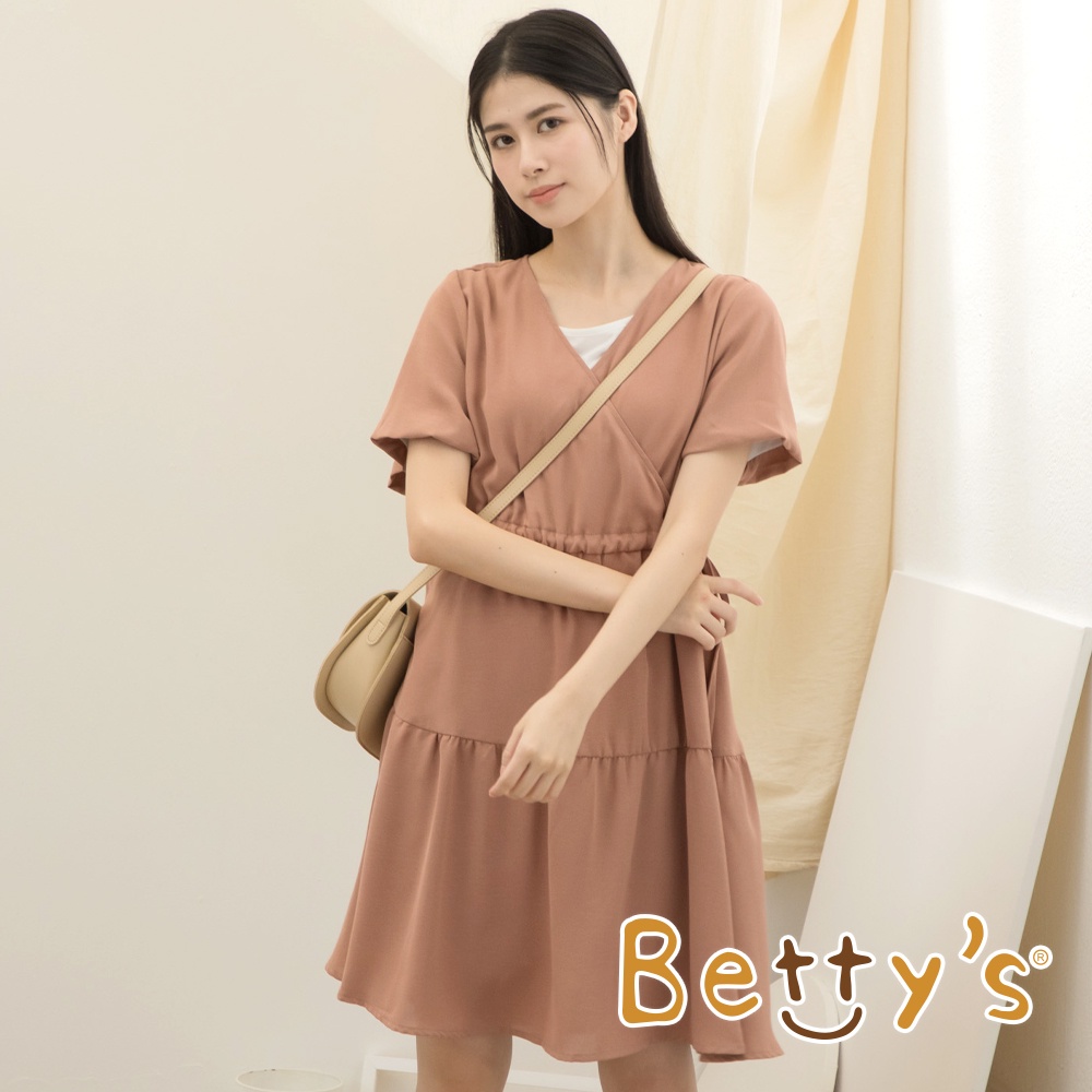 betty’s貝蒂思(11)交叉版型腰帶抽繩洋裝(咖啡)