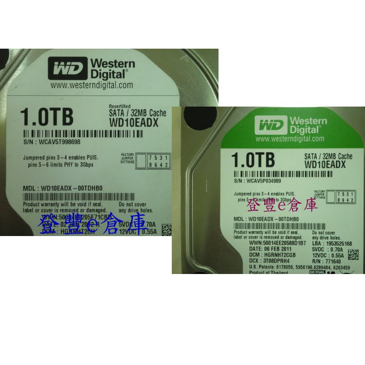 【登豐e倉庫】 F499 黑標 綠標 WD10EADX-00TDHB0 1TB SATA2 救資料 無法開機