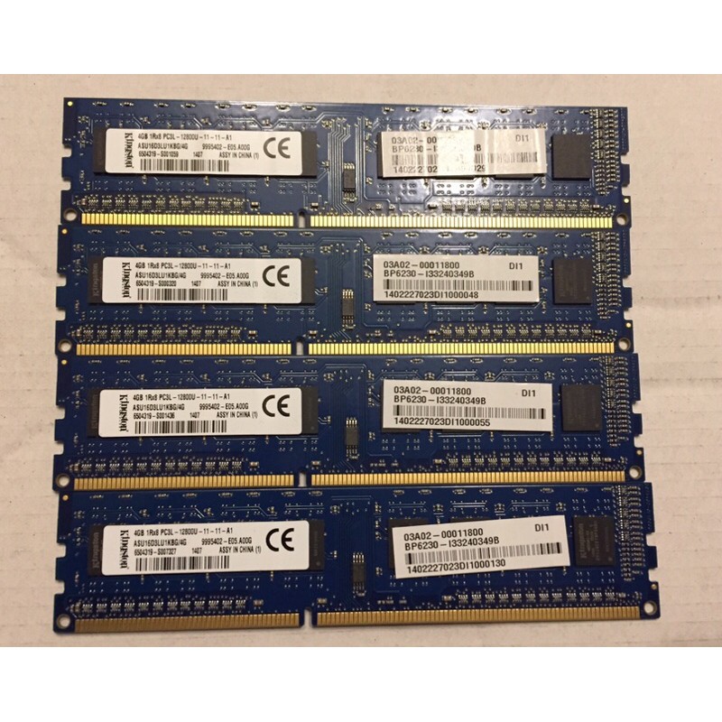 金士頓 Kingston DDR3-1600 16GB 4Gx4 1Rx8 PC3L-12800U 低電壓 1.35V