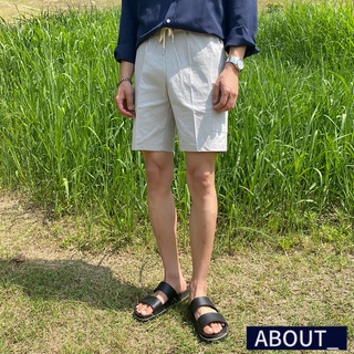 【ABOUT_歐巴】亞麻寬鬆休閒短褲 韓 休閒褲 五分褲 抽繩 寬鬆 百搭 海邊 度假 夏 男