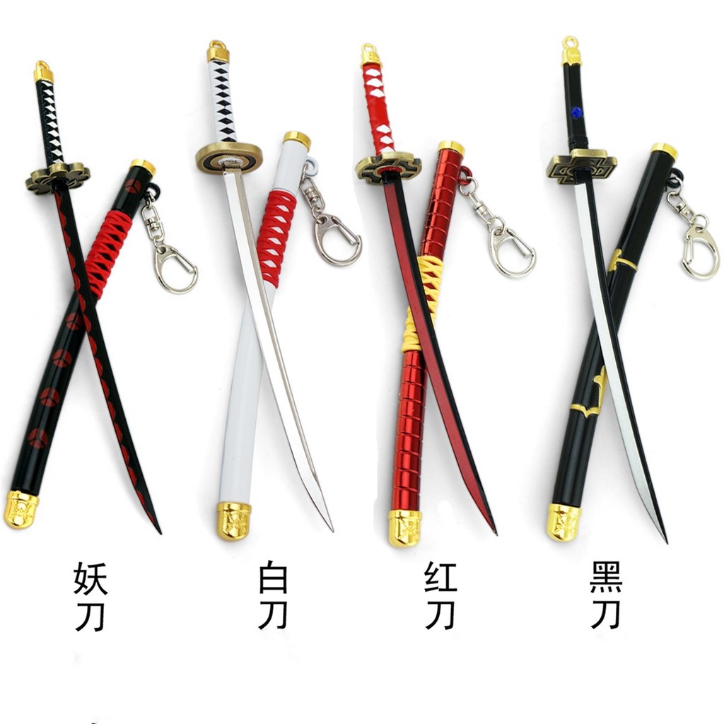 全新現貨 海賊王武器模型索隆刀4件套 白刀和道一文字 妖刀秋水 紅刀鬼徹 黑刀雪走 四把合售20cm 送刀架