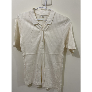 uniqlo 米色條紋棉質polo衫 M