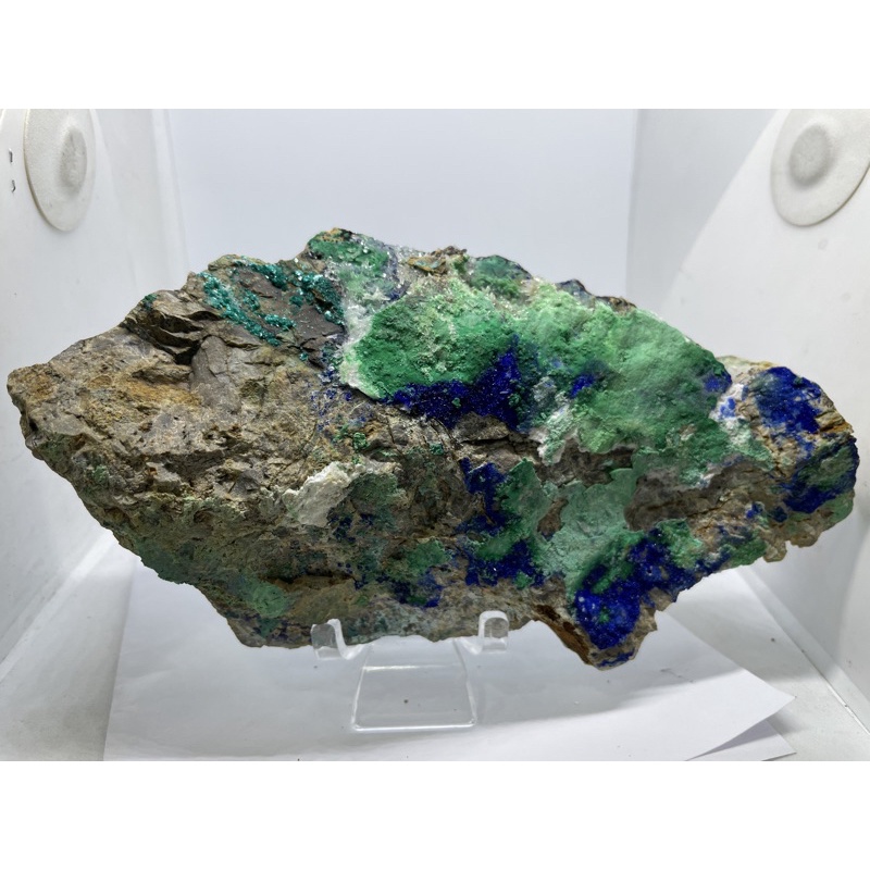 D6087天然寶石礦石/銅泡石（學名：藍砷銅礦 ）原礦 擺件  共生礦：藍銅礦、孔雀石