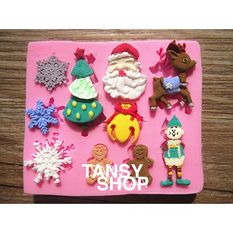 H17【TANSY SHOP】 其他 聖誕節/薑餅人/雪人/聖誕樹/麋鹿矽膠翻糖模具皂模巧克力模/蛋糕/烘焙超輕粘土模具