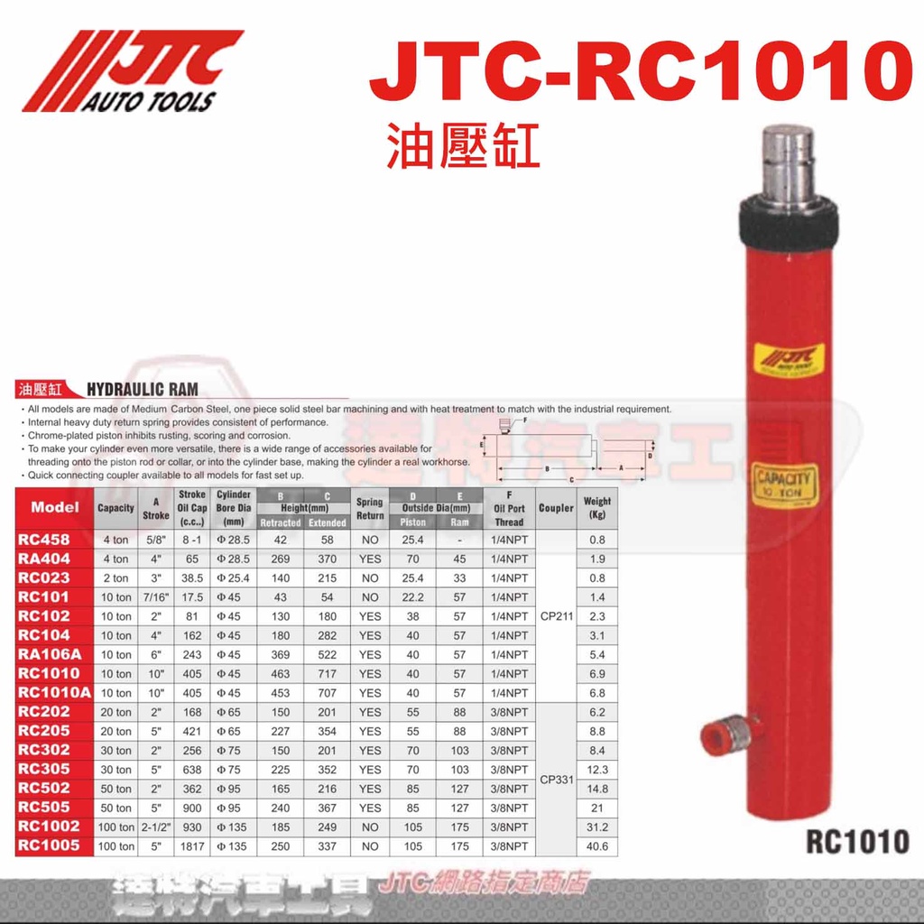 JTC-RC1010 油壓缸☆達特汽車工具☆JTC RC1010