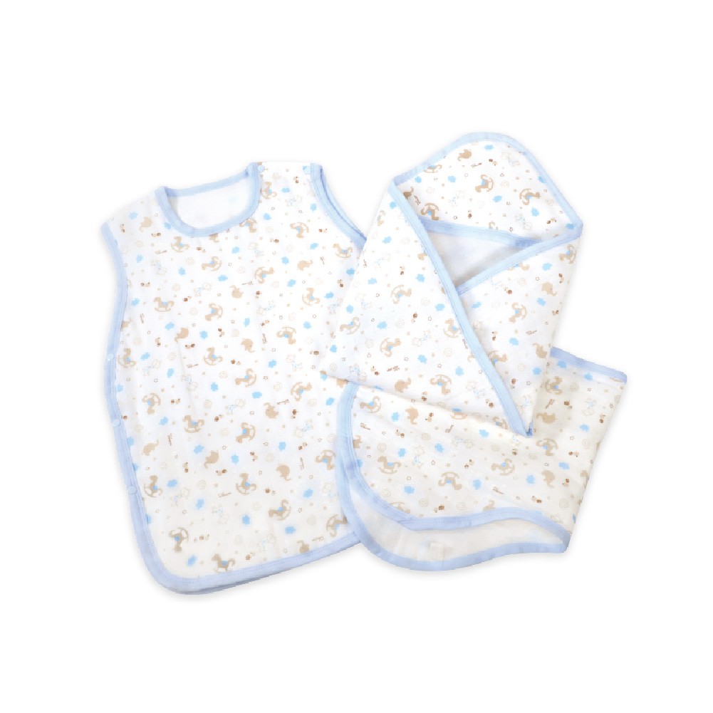 【ding baby】MIT台灣製 柔軟六層紗純棉防踢睡袍3件組-藍/粉 台灣製造