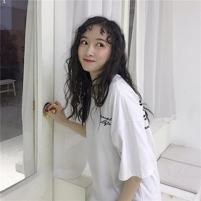 限時下殺 大學t 長袖t恤衣服大尺碼夏季韓版黑色t恤女短袖學生大學t 原宿bf慵懶風喪係衣服寬鬆半袖上衣