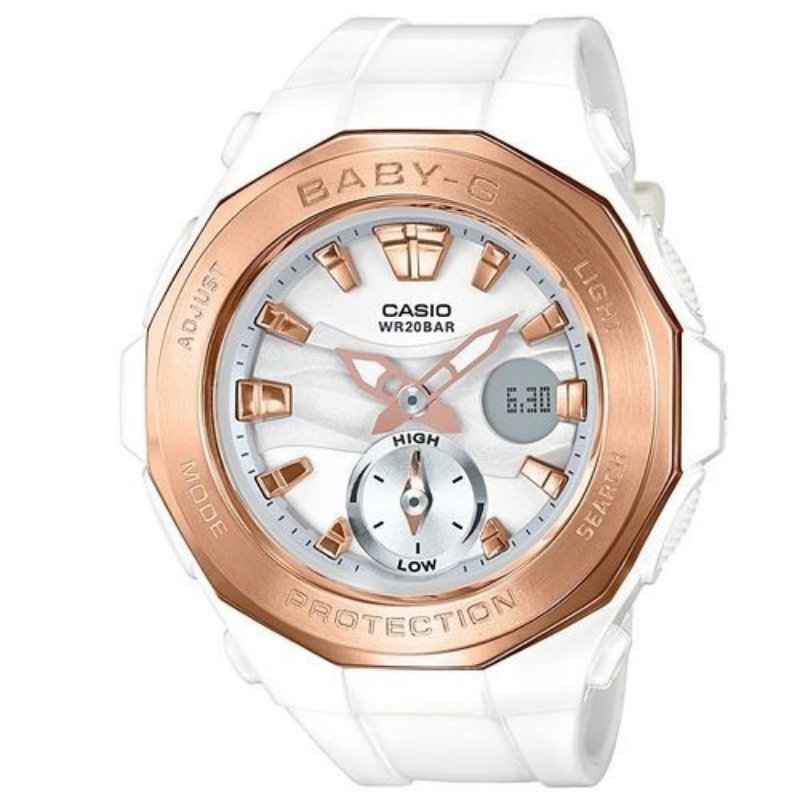 寶儷鐘錶 CASIO Baby-G BGA-220G-7A 玫瑰金 不鏽鋼外框 海灘風 潮汐功能 公司貨