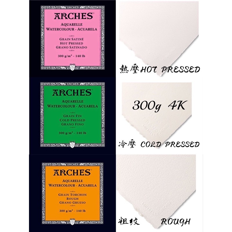 不適用賣場折價券 ARCHES 300g 185g 4K 8開  粗紋 荒目 細紋 熱壓 中紋 中目 冷壓 純棉水彩紙