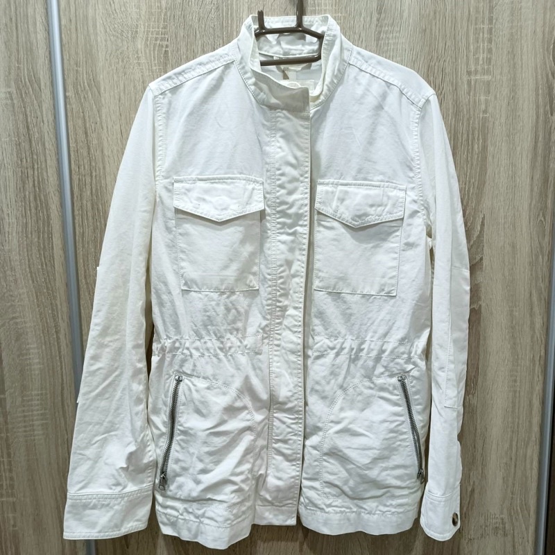 二手衣 日版 GAP 白色軍裝長版外套 風衣外套 白色夾克 縮腰外套