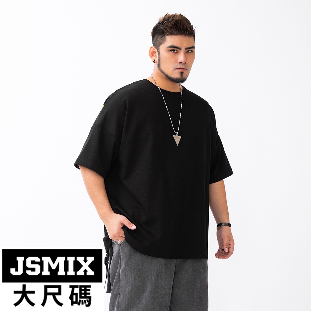 JSMIX大尺碼服飾-大尺碼彈性落肩嘻哈印花短袖T恤【22JT6955】