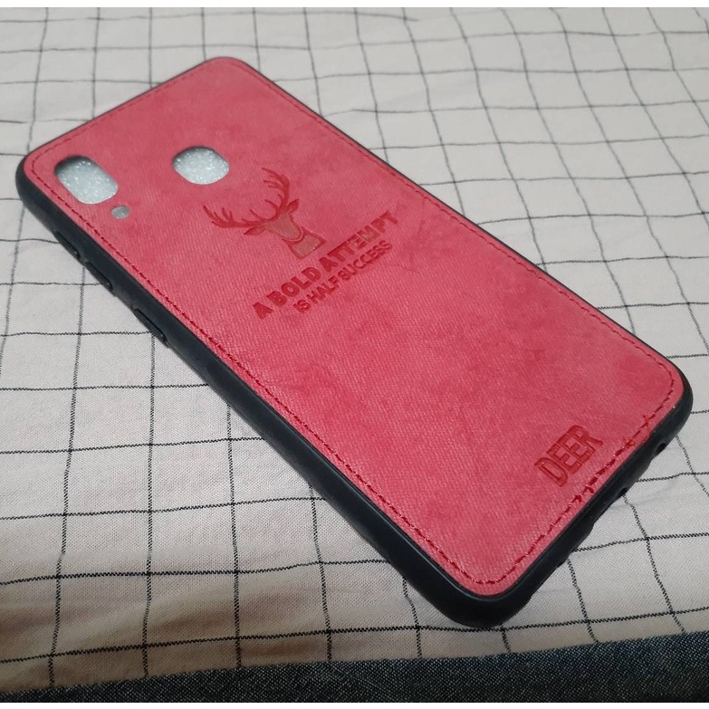 三星 SAMSUNG A20 手機殼 保護套 軟殼 A30 手機套 鹿皮革仿皮套 紅色