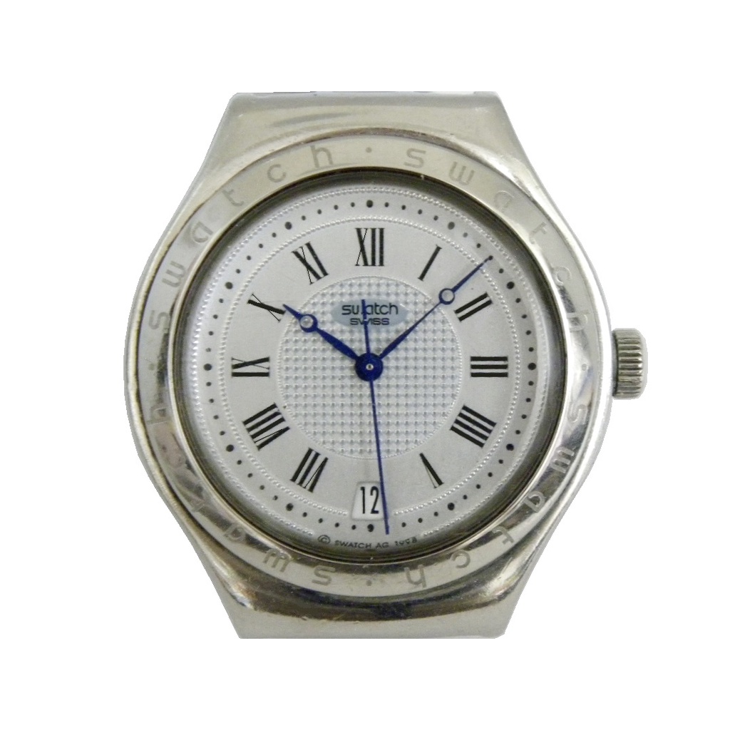 [專業模型] 機械錶 [SWATCH 136] 斯沃琪 金屬鋼帶自動錶[銀色面+日期]中性/潮/軍錶
