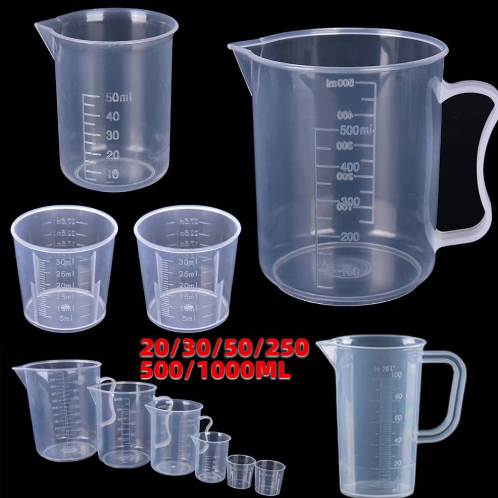 20ml / 30ml /50ml /250ml /500ml/1000ml 透明塑料刻度量杯,用於烘焙燒杯液體量杯容器