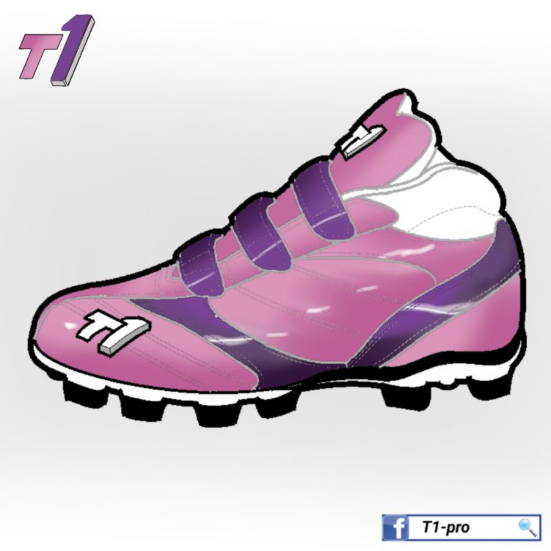 T1客製化棒壘球鞋/粉紅-紫色/高筒魔鬼氈