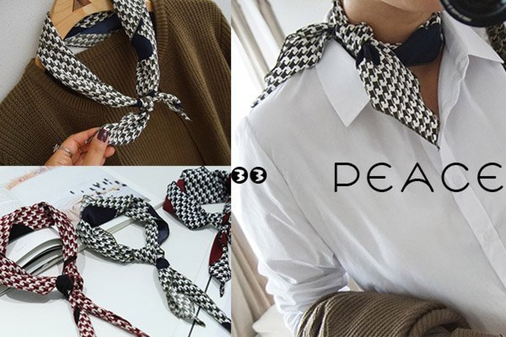 【PEACE33】正韓國空運進口。韓式精品風配件 愛心千鳥格紋絲巾/領巾/圍巾。現+預