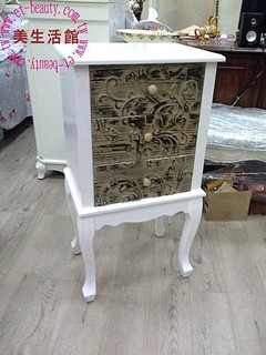 OUTLET限量低價出清-全新歐式鄉村風格--凱莉 三抽白刷咖啡舊雙色 電話櫃/收納櫃/角落櫃-出清優一隻