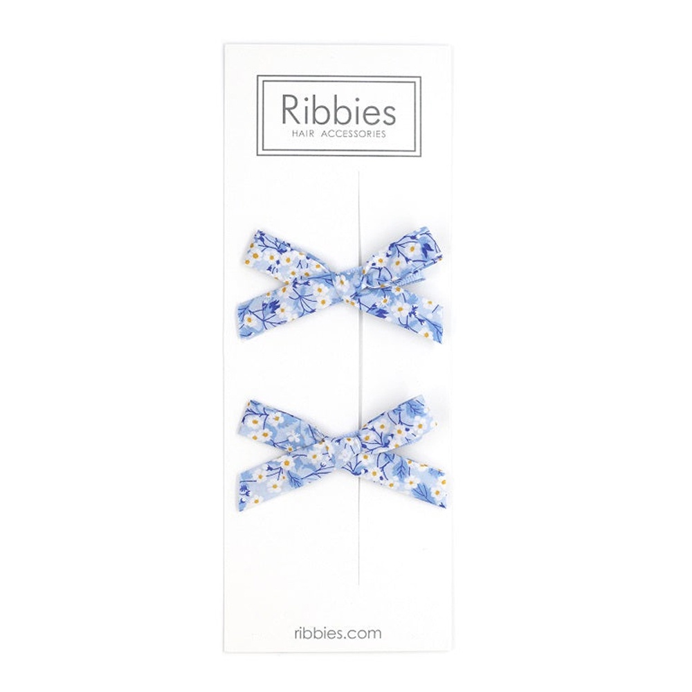 英國Ribbies 花布蝴蝶結2入組-淺藍纈草