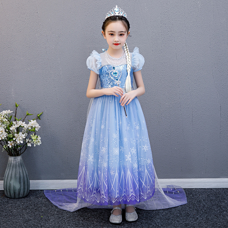 現貨冰雪奇緣公主洋裝角色扮演愛莎安娜服飾 歐美Disney中兒童禮服  女童女王扮演服裝孩子節日生日禮服洋裝