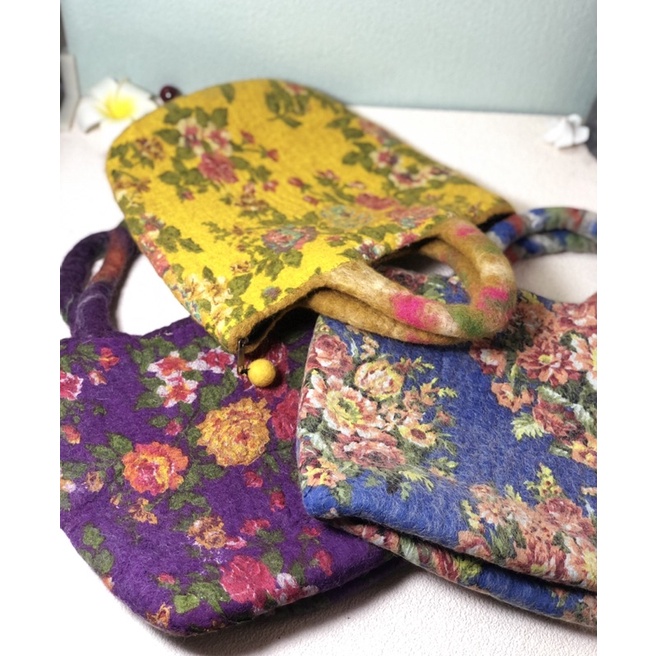 尼泊爾羊毛氈  彩繪花系列造型手提包 手拎包 唯美小包